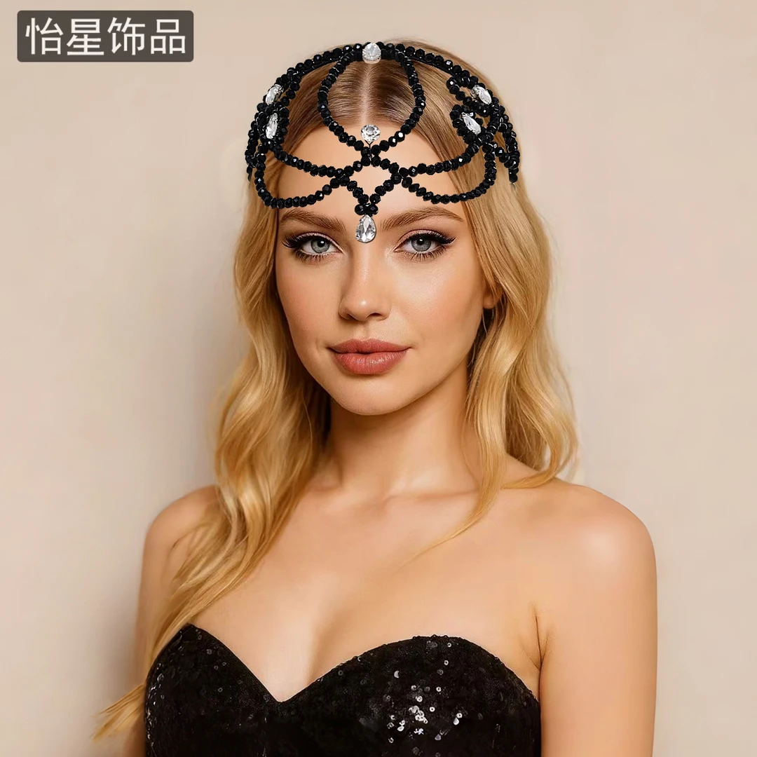 怡星黑色水钻时尚流苏发箍万圣节派对头饰异域风情哥特发饰A407