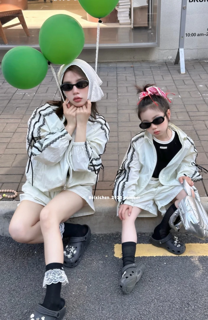 【郭郭童品】贝➕蕾丝花边防晒套装2512