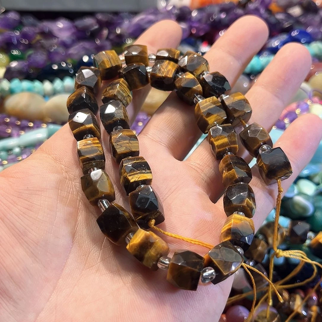 玛瑙/玉髓合金珠宝半成品虎眼A级方糖一条切面10mm