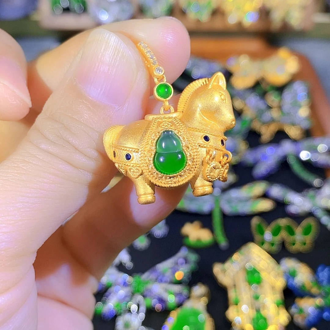 吊坠(不含链)银S925镶嵌翡翠