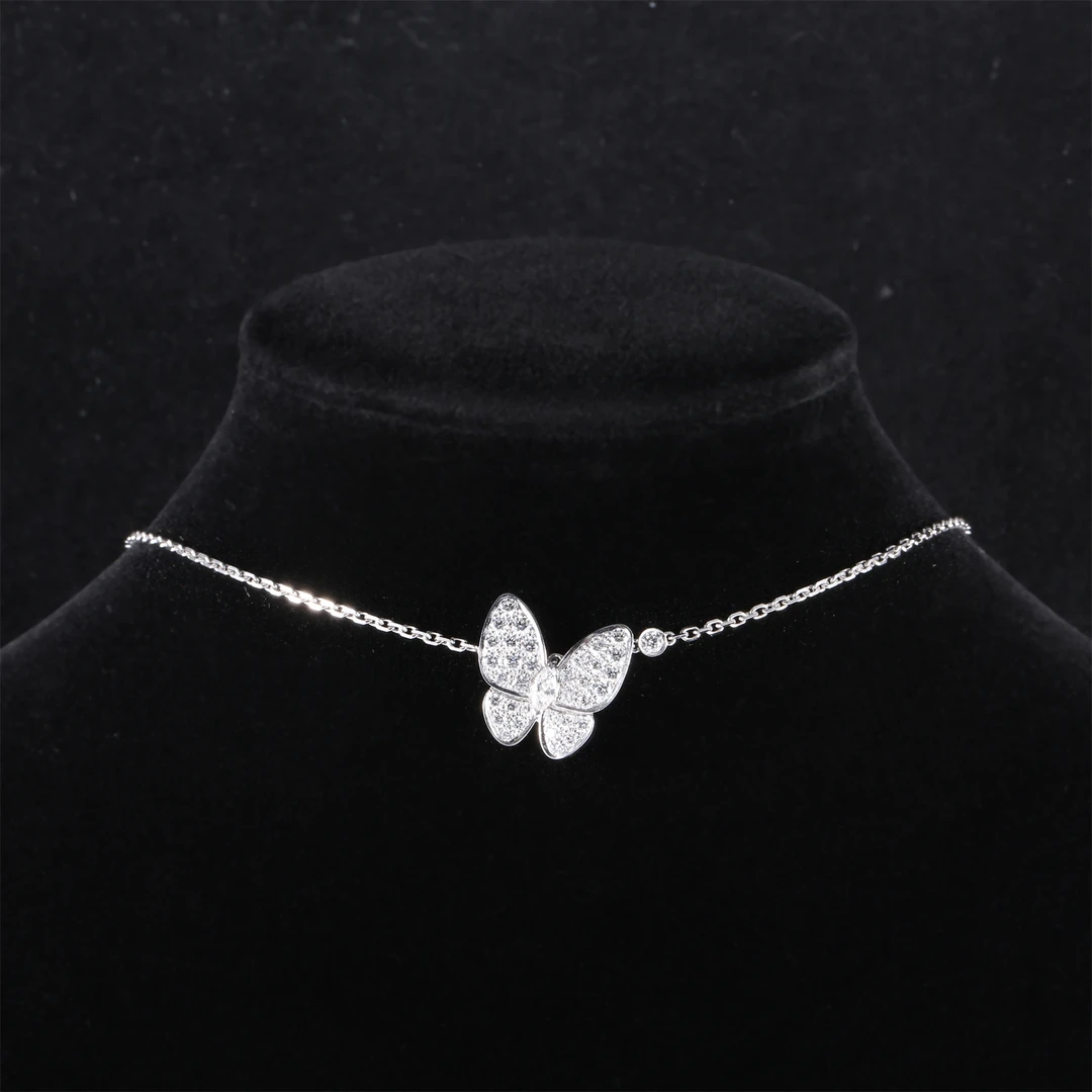 99新 梵克雅宝 小花佳珊P254210505 满钻蝴蝶项链 18K白金