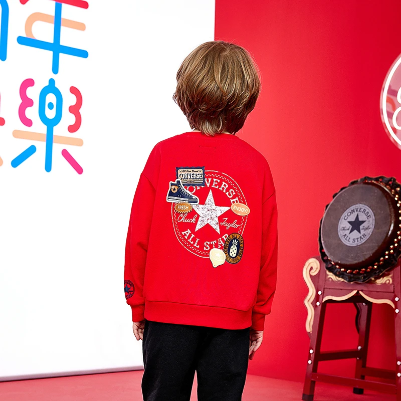 Converse匡威大男孩国潮卫衣儿童厚底上衣新年限定色加绒套头T恤