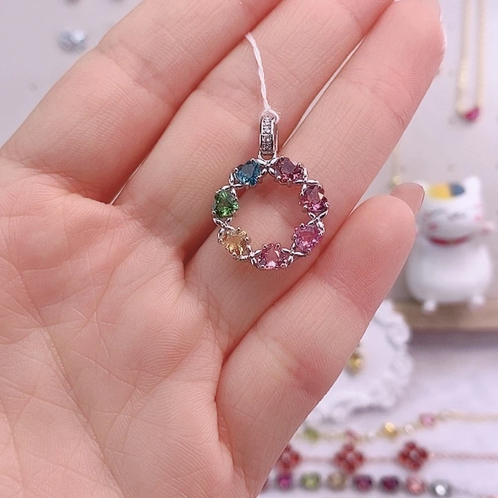 碧玺颈饰银S925镶嵌吊坠