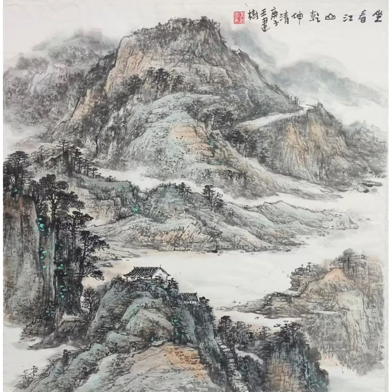 F03  《坐看江山乾坤清》王建树   68x68cm    纸本镜片