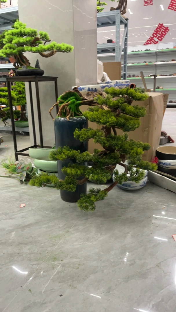 仿真盆栽盆景迎客松-高度55-长度55-悬崖式