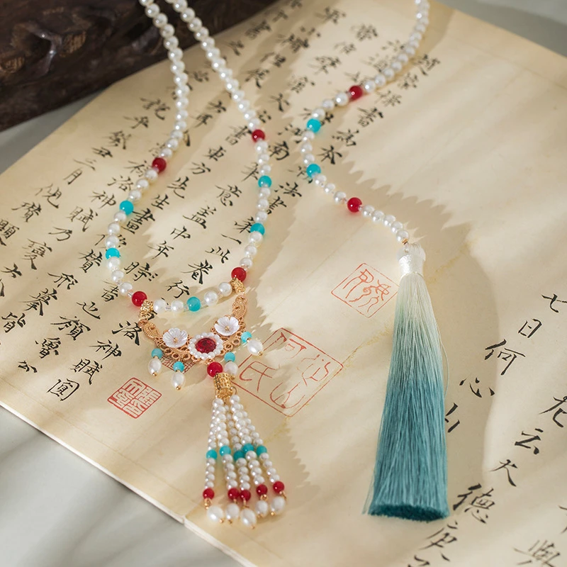 新中式马面裙配饰流苏背云国风长璎珞项链