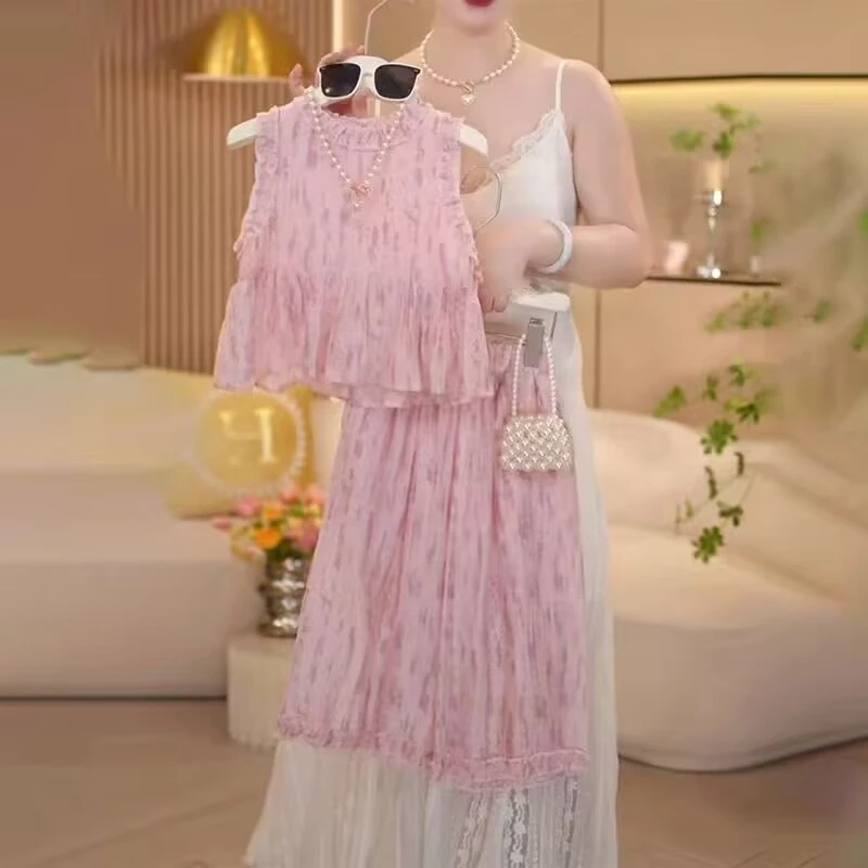 女童夏季新款套装2025洋气宝宝时髦阔腿裤夏装背心儿童两件套