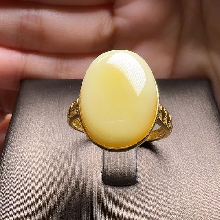 蜜蜡银S925镶嵌戒指戒指