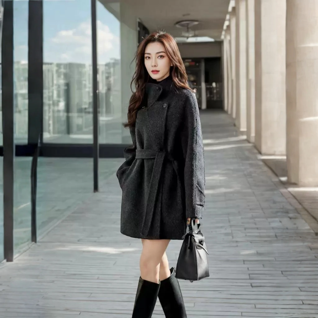 高端立领双面羊绒大衣女2025新款秋冬时尚小个子宽松毛呢外套气质