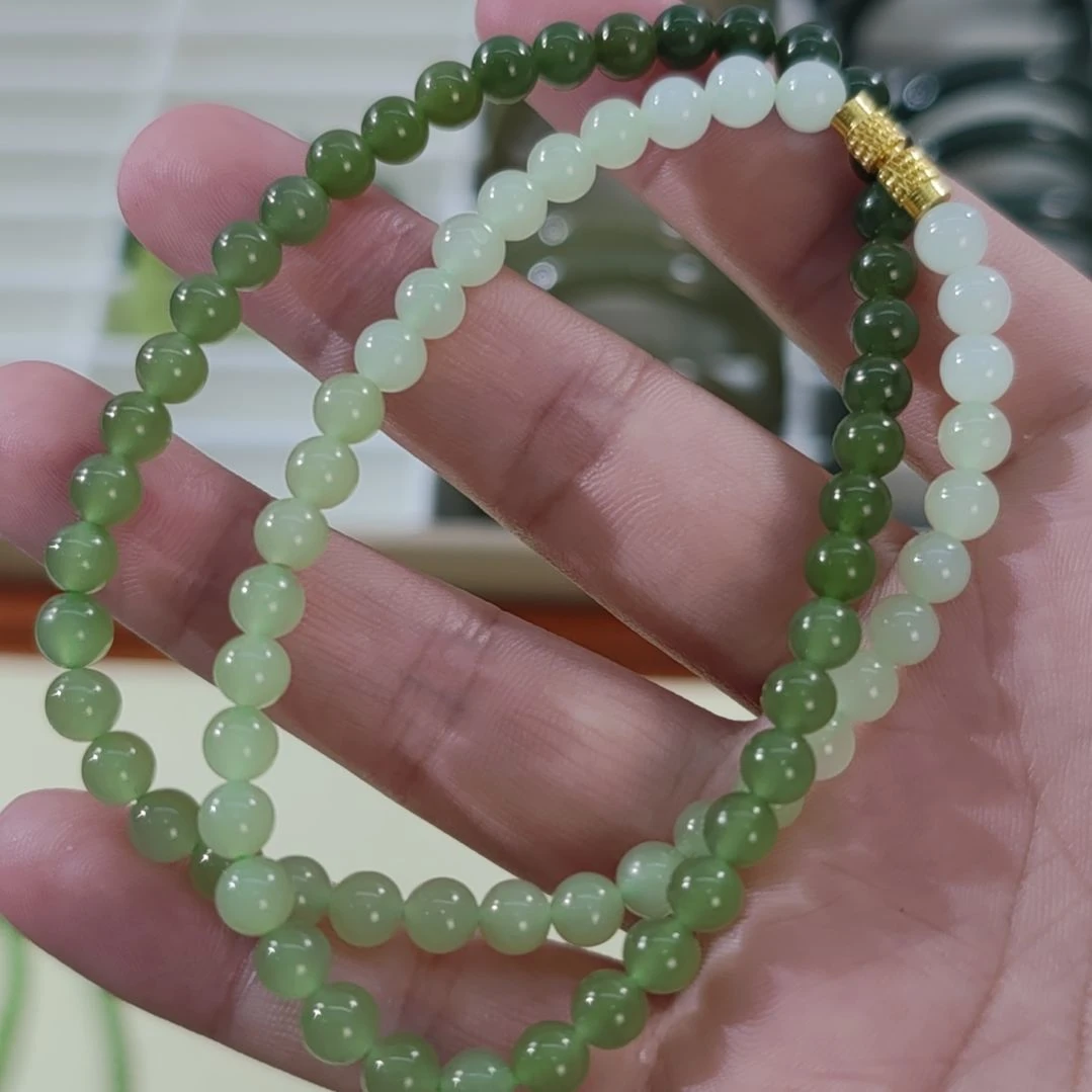 和田玉未镶嵌手链卡6高冰渐变和田玉项链×73颗