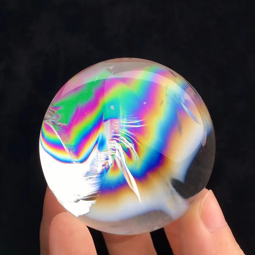 天然爆彩白水晶球