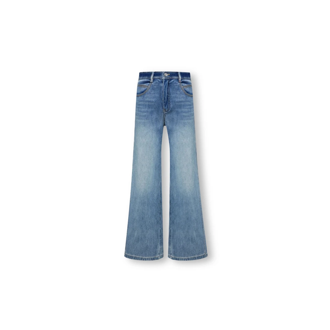 25s【雅Y】秋季新款含桑蚕丝四面弹蓝色微喇牛仔裤（J612）【990】