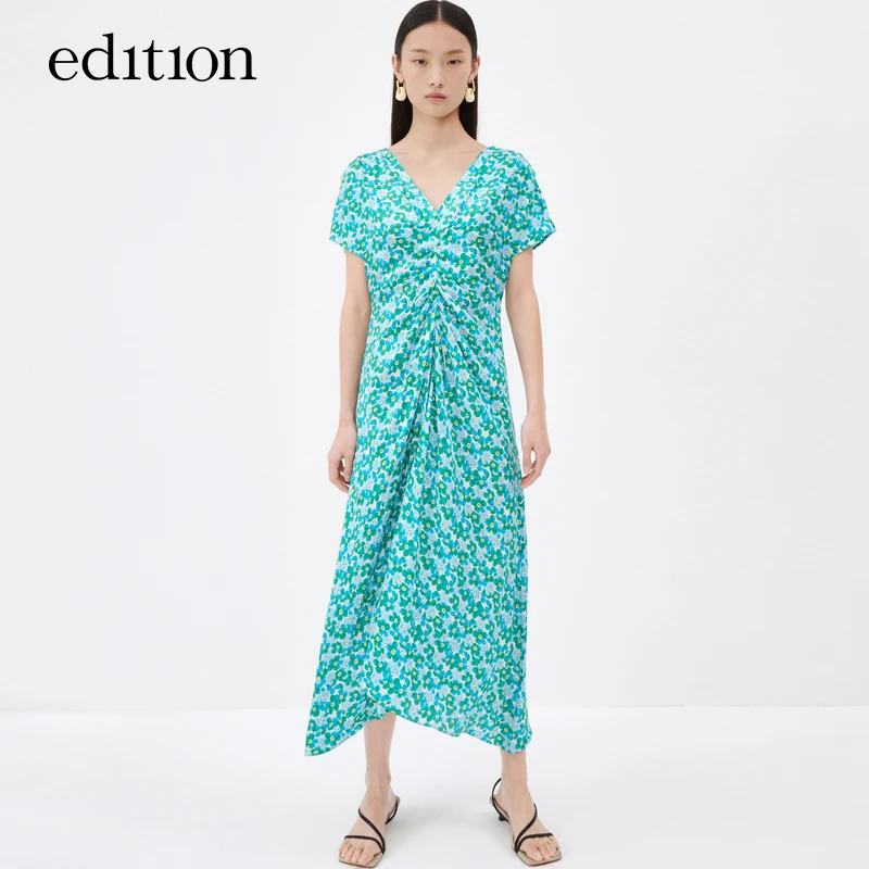 edition夏连衣裙女V领收腰气质碎花茶歇裙 #EBC2DRST12