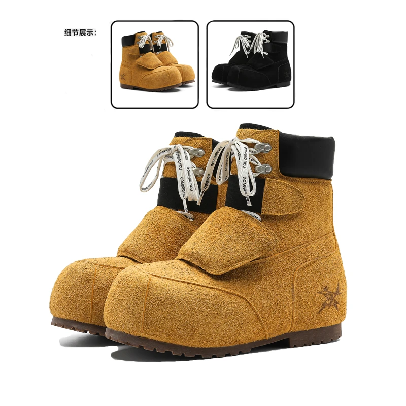 厚款休闲磨砂皮防滑增高马丁靴男鞋雪地靴靴子冬季潮流大黄靴小众