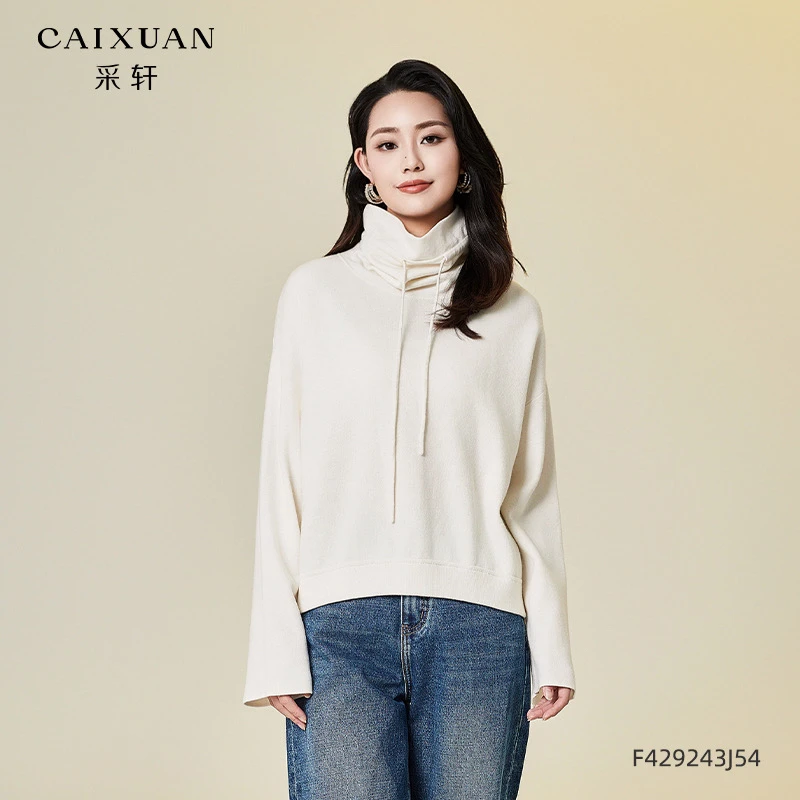 F429243J54CAIXUAN采轩简约羊毛混纺立领长袖针织套头衫