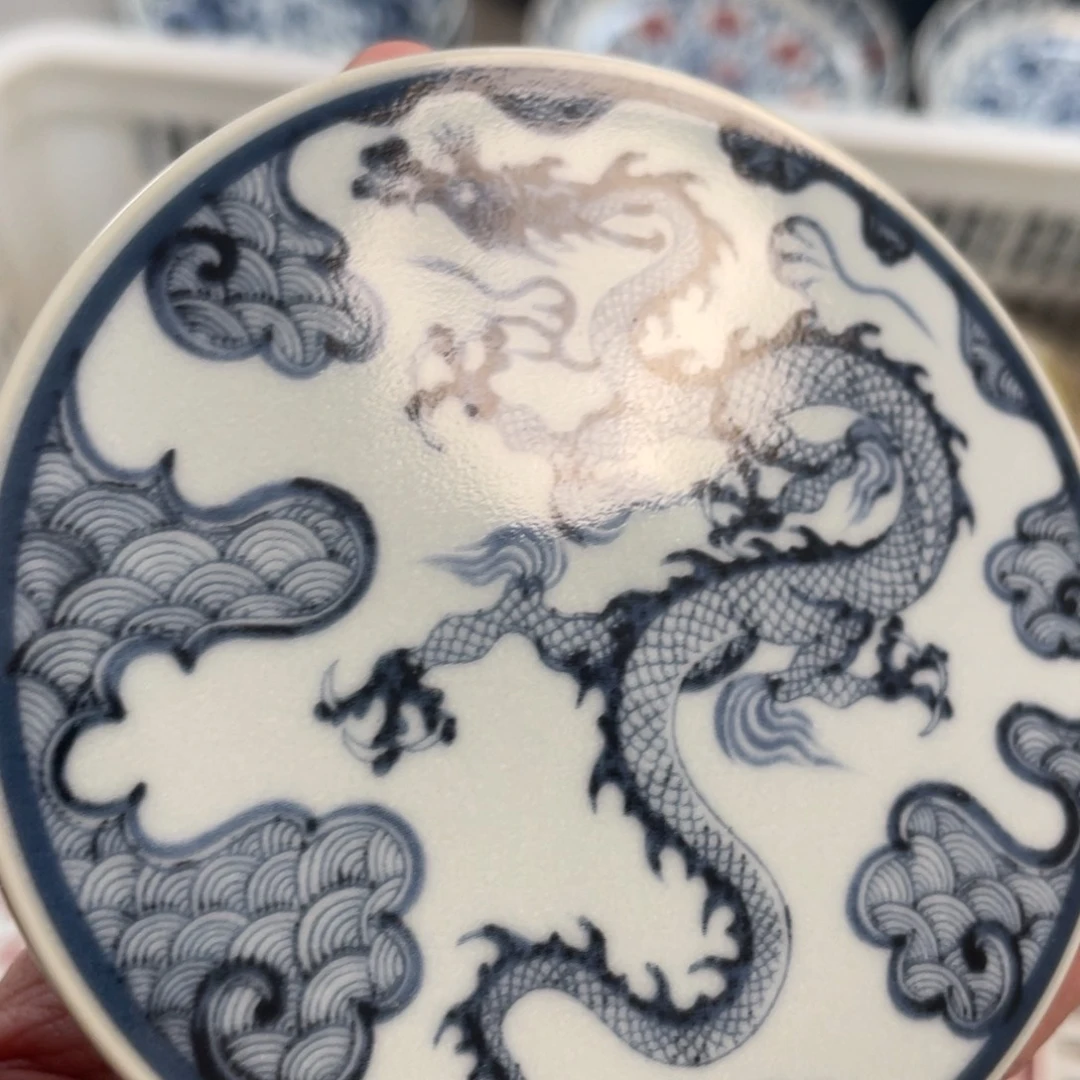 瓷片景德镇青花穿云龙盖置