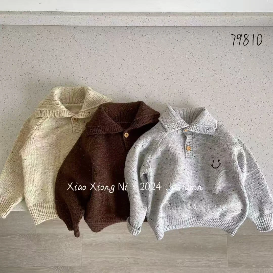 小熊妮儿童秋冬翻领毛衣高领百搭加厚上衣 79810 咖色