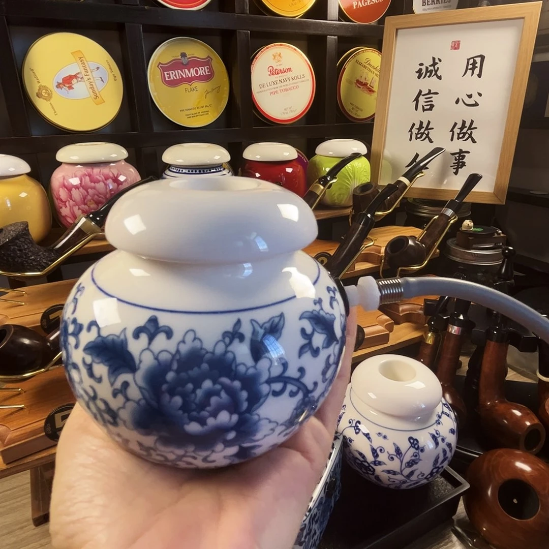 青花陶瓷空腔大烟斗