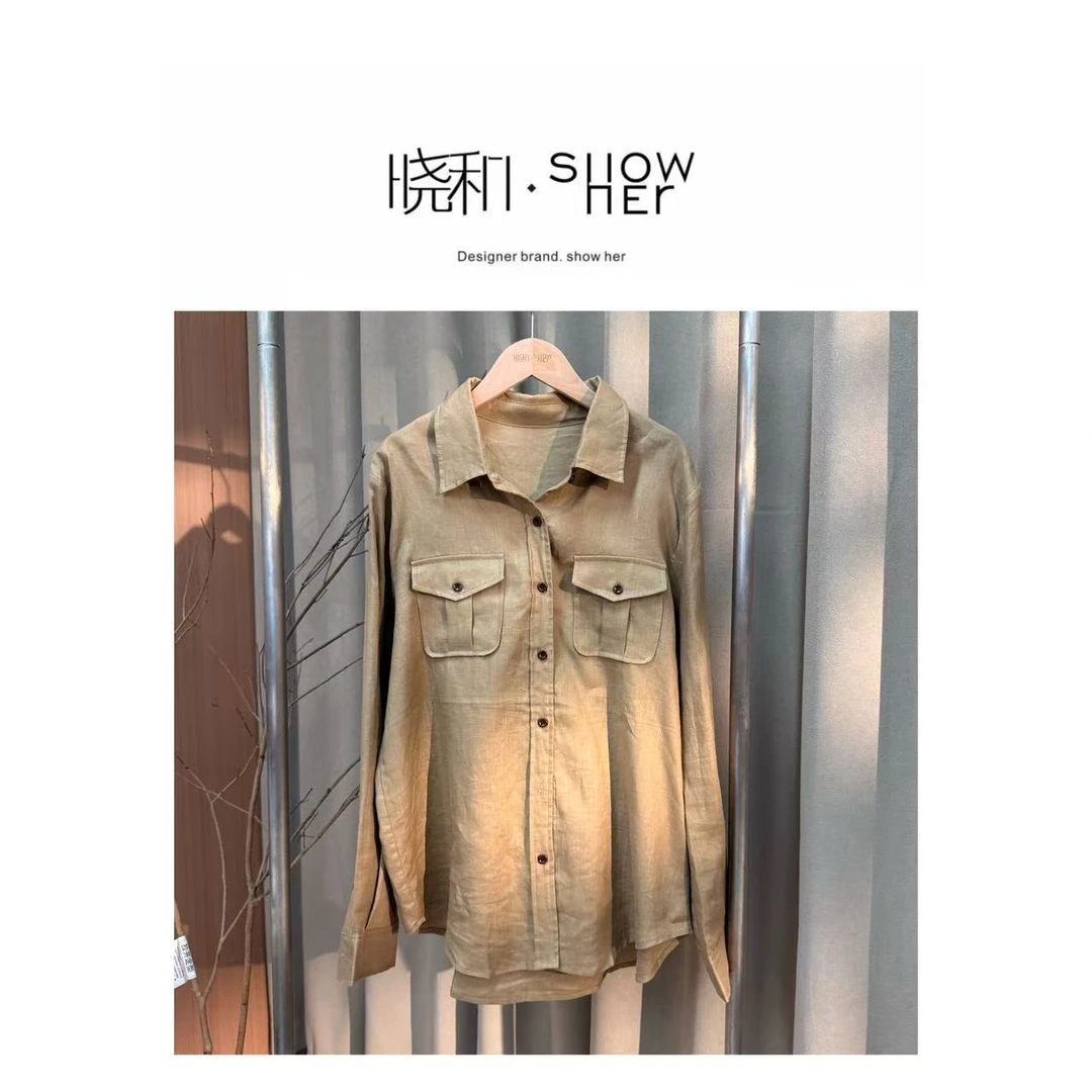 SHOW HER【亚麻棕调】‘’100亚麻‘’纯色工装时尚宽松休闲风长袖衬衫