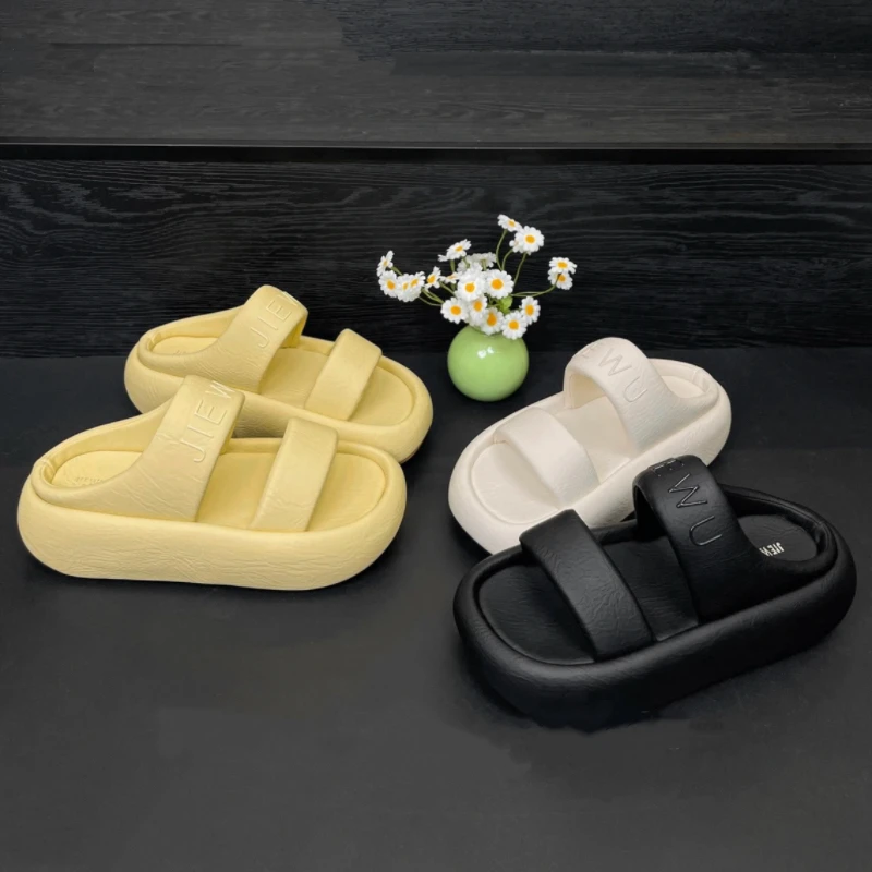 云朵泡芙2025夏季厚底踩屎感增高鞋一脚蹬沙滩女凉拖鞋轻奢鞋子