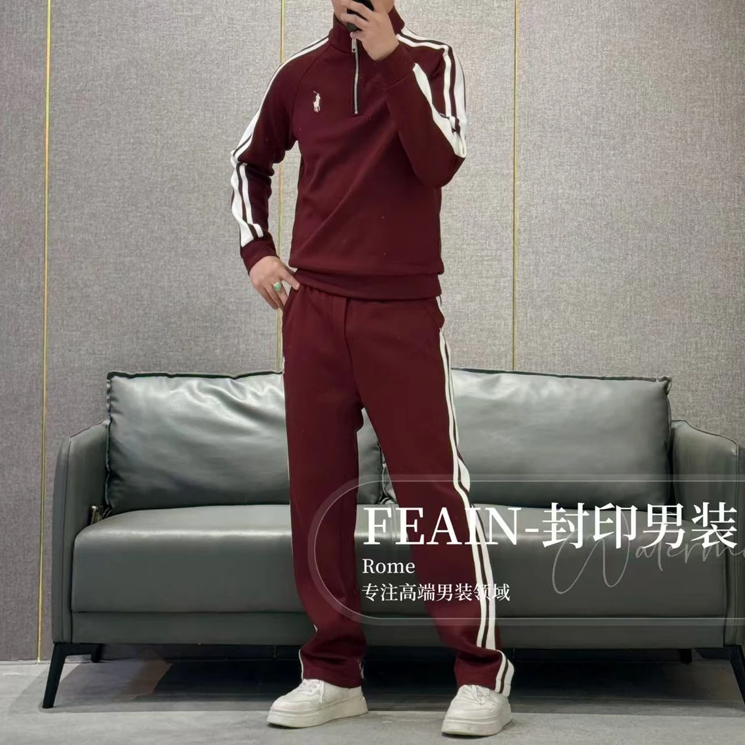 高端男士拉*夫方向空气层粗细织带拼色工艺休闲套装563