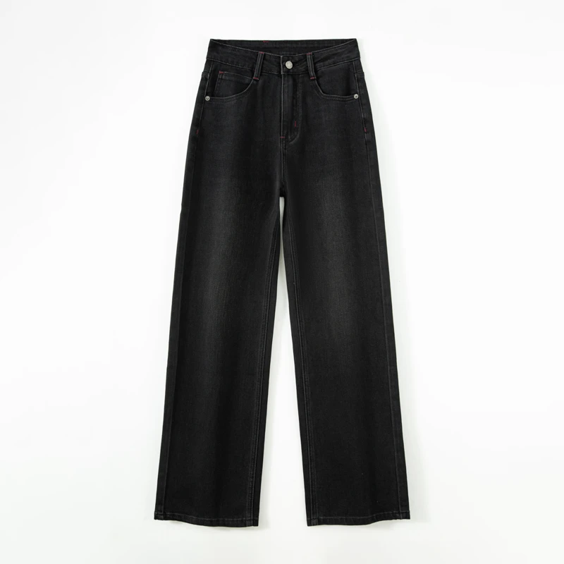 黑牛直筒版」秋季复古高腰显瘦弹力棉阔腿直筒显瘦牛仔裤101-104