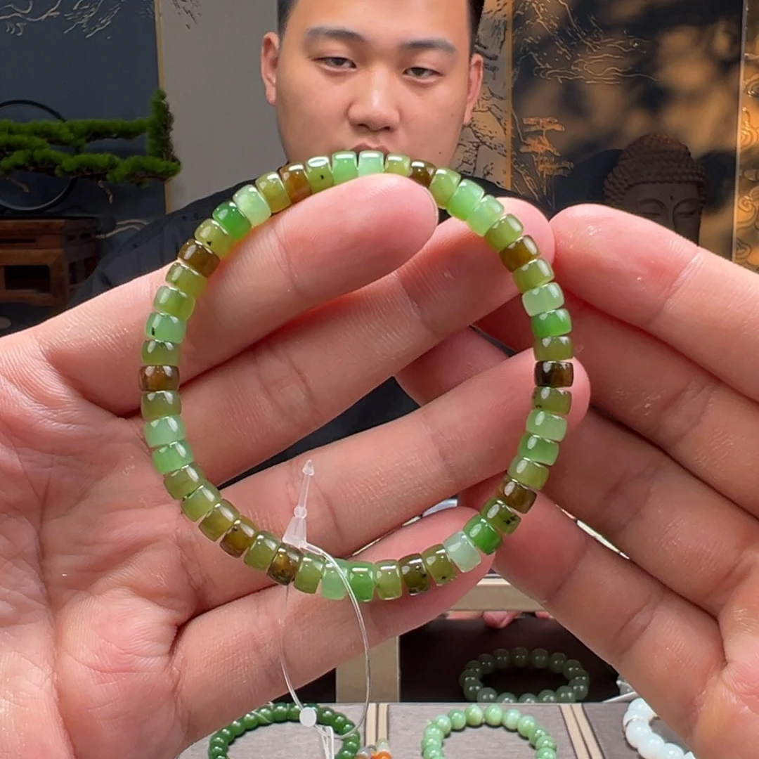 手串未镶嵌和田玉卡6mm碧玉多宝