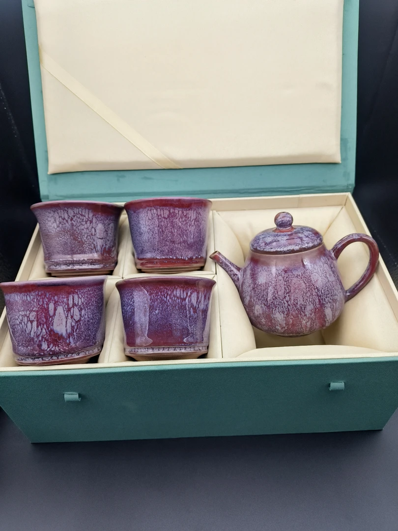 钧瓷茶具套装,全手工手拉坯制作