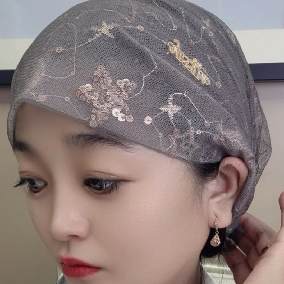 爆款飘带亮片满天星飘带帽子妈妈款家居小帽洋气小帽蕾丝女士