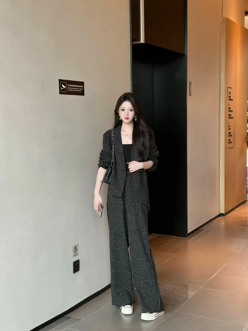 【楠楠】Liixu高级感气质亮钻女装西服裤子三件套24TZ136