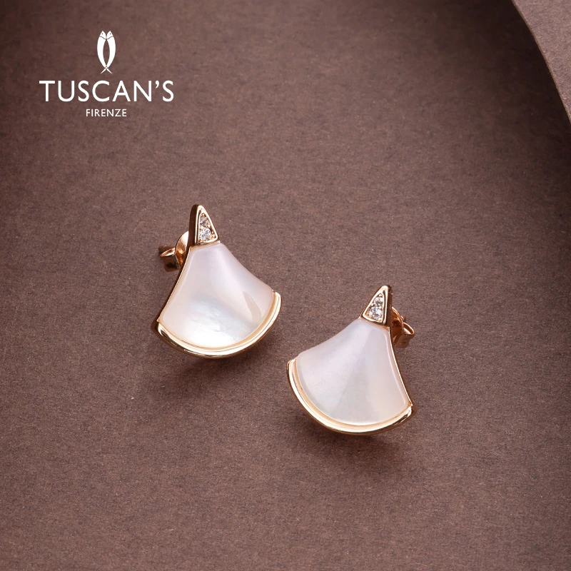 TUSCAN'S 铜合金仿珍珠耳饰 气质轻奢精致镶嵌银杏叶925银针耳钉