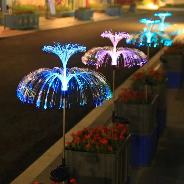太阳能光纤水母灯户外防水景观灯花园庭院草坪灯七彩变色氛围装饰
