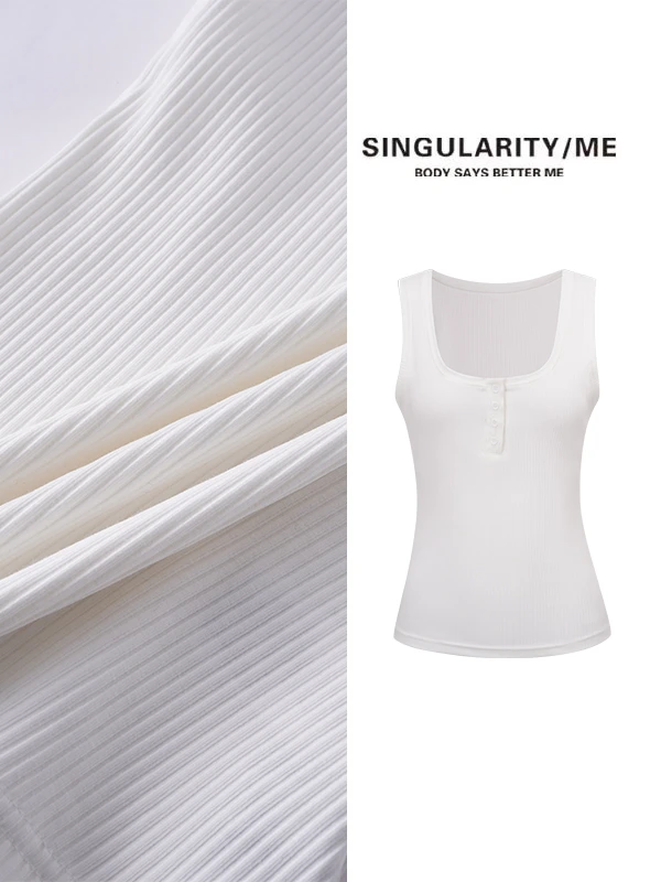 Singularity Me 1S 41465 大夹圈U领针织坑条纽扣工字背心