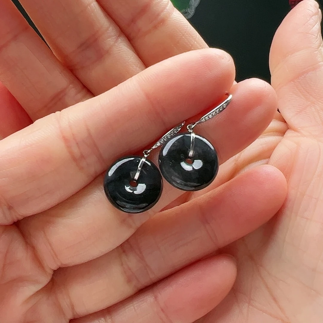 翡翠耳饰18K金镶嵌天然翡翠