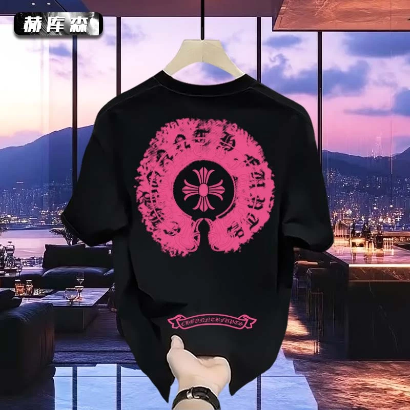 赫库森港风简约ins创意图高级感男士百搭宽松圆领上衣T恤纯棉短袖