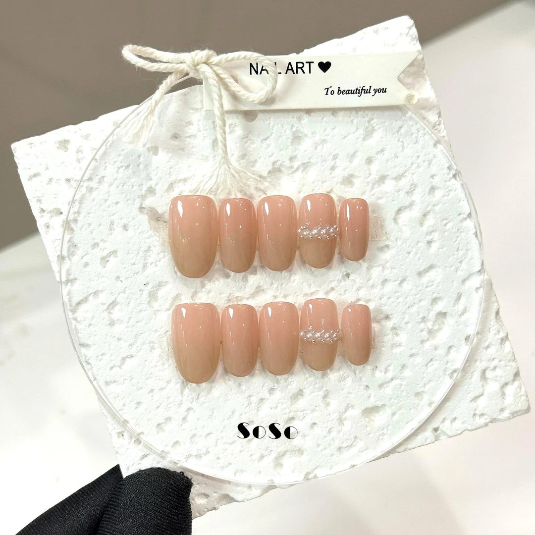 Nice SoSo【玉瑶】纯手工穿戴甲纯欲手绘裸色渐变珍珠极简温柔小众