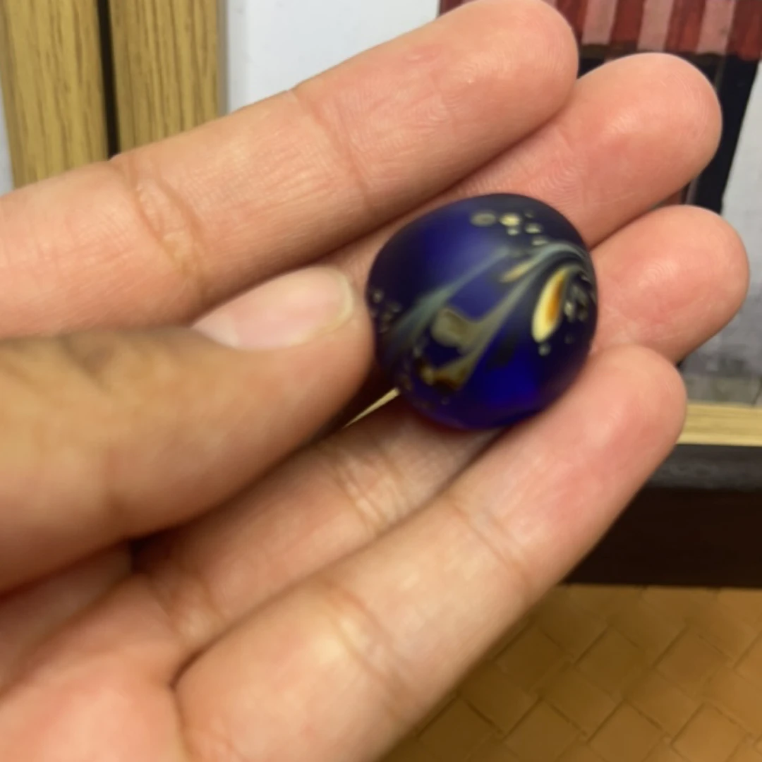 非金属玻璃手链 老琉璃蓝凤纹圆珠Diy配珠隔珠顶珠散珠配饰