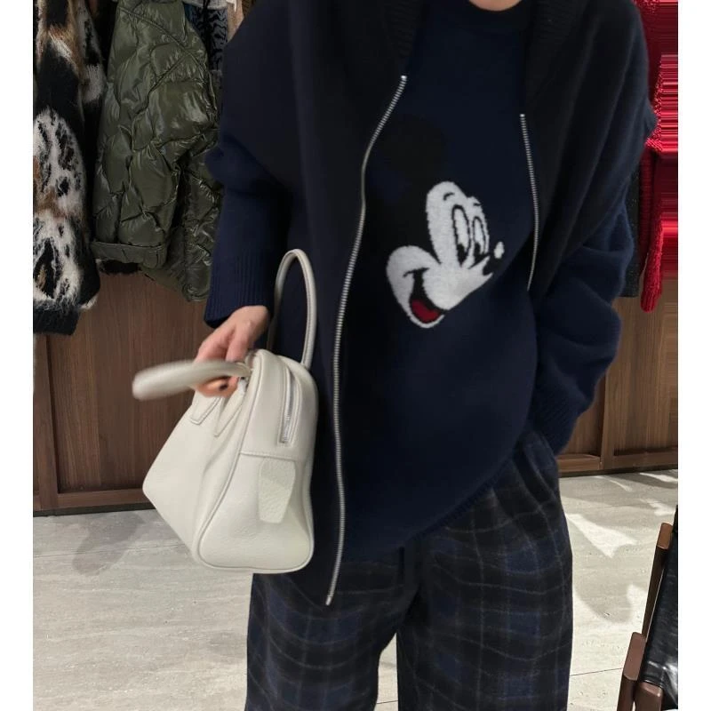 100%绵羊毛撞色老鼠圆领套头毛衣 J25MY736