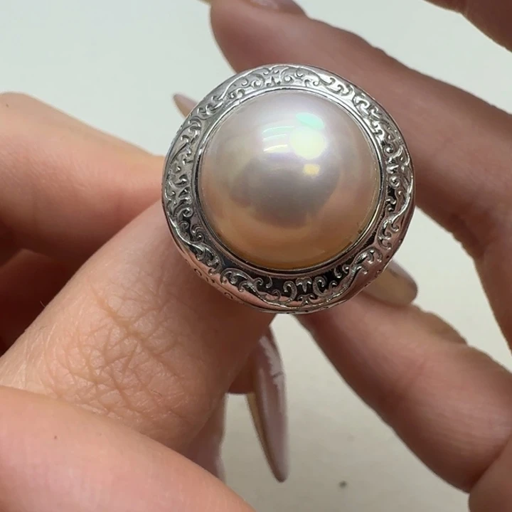 拼合珍珠（马贝珠）戒圈银S925镶嵌