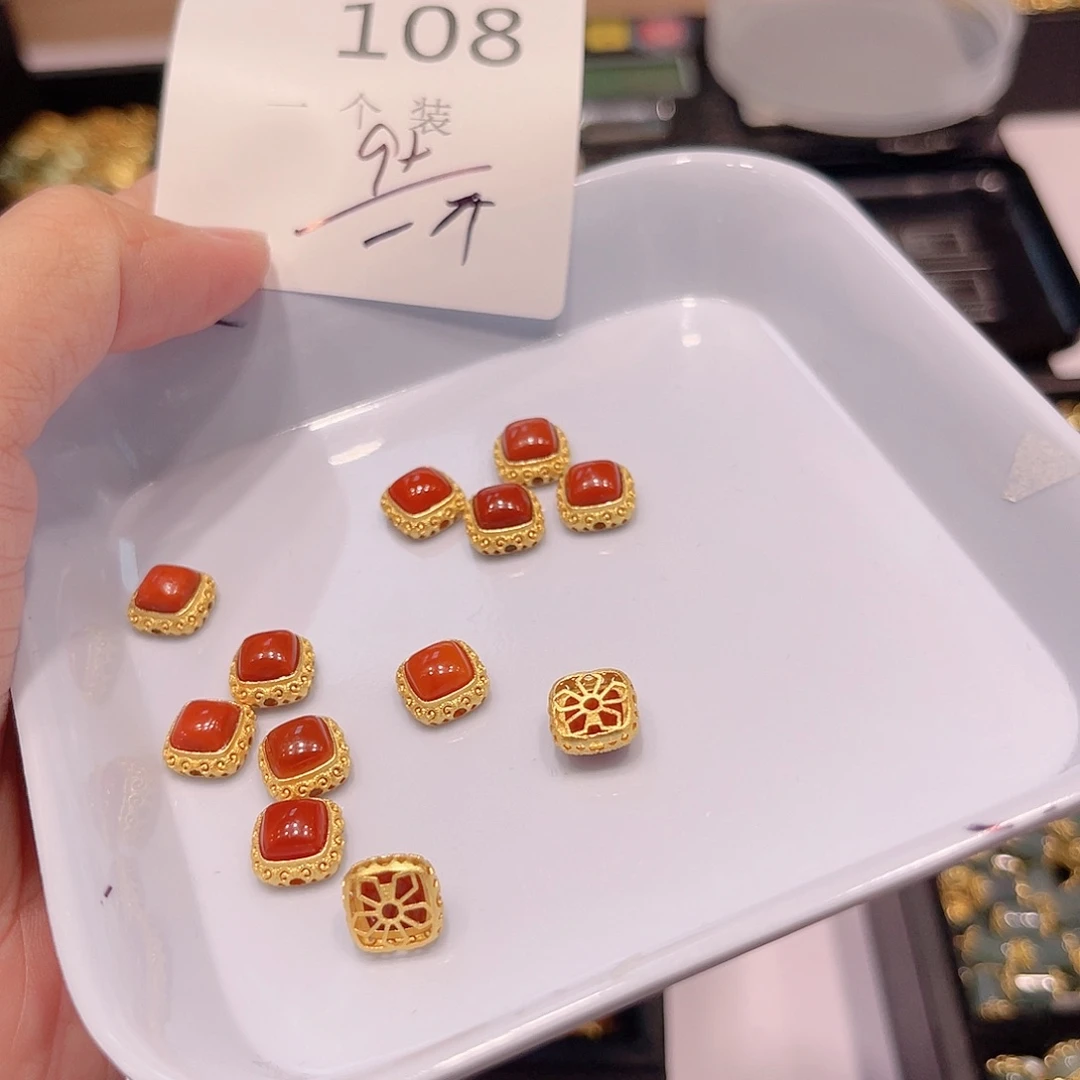水晶珠宝半成品银S925镀金镶嵌108 。
