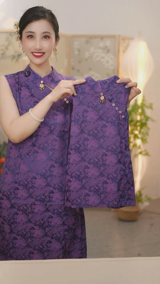 现货2025人丝双面提花 轻薄系列 SC056女童夏季国风旗袍裙