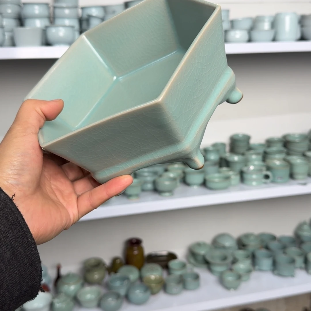 陶摆件汝瓷六方樽