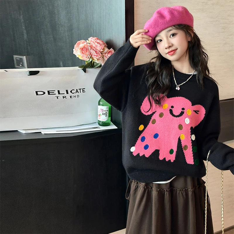 女童套装春秋2025新款洋气时髦儿童秋装针织套头毛衣半身裙两件套