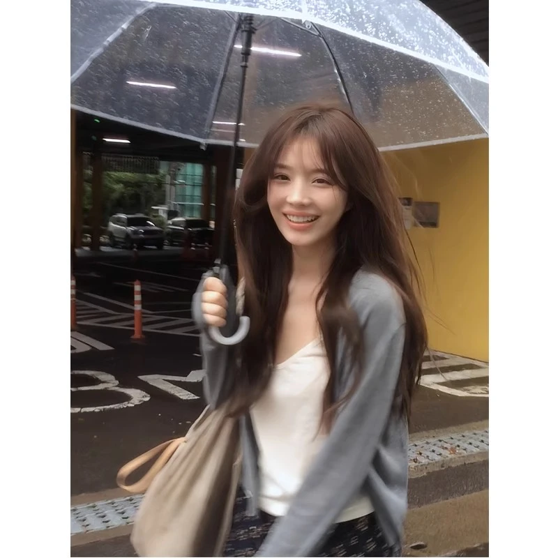 灰色针织防晒开衫女2025新款春秋慵懒风休闲宽松薄款罩衫长袖外套