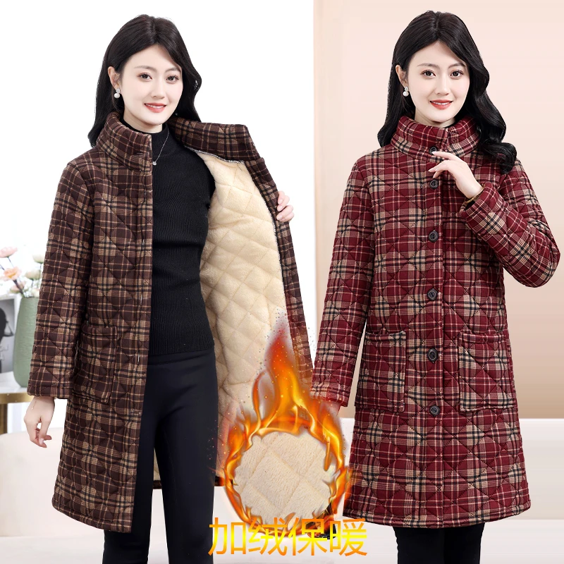 冬季立领中长款妈妈装女棉衣棉服中年大衣女士棉袄加厚保暖外套女