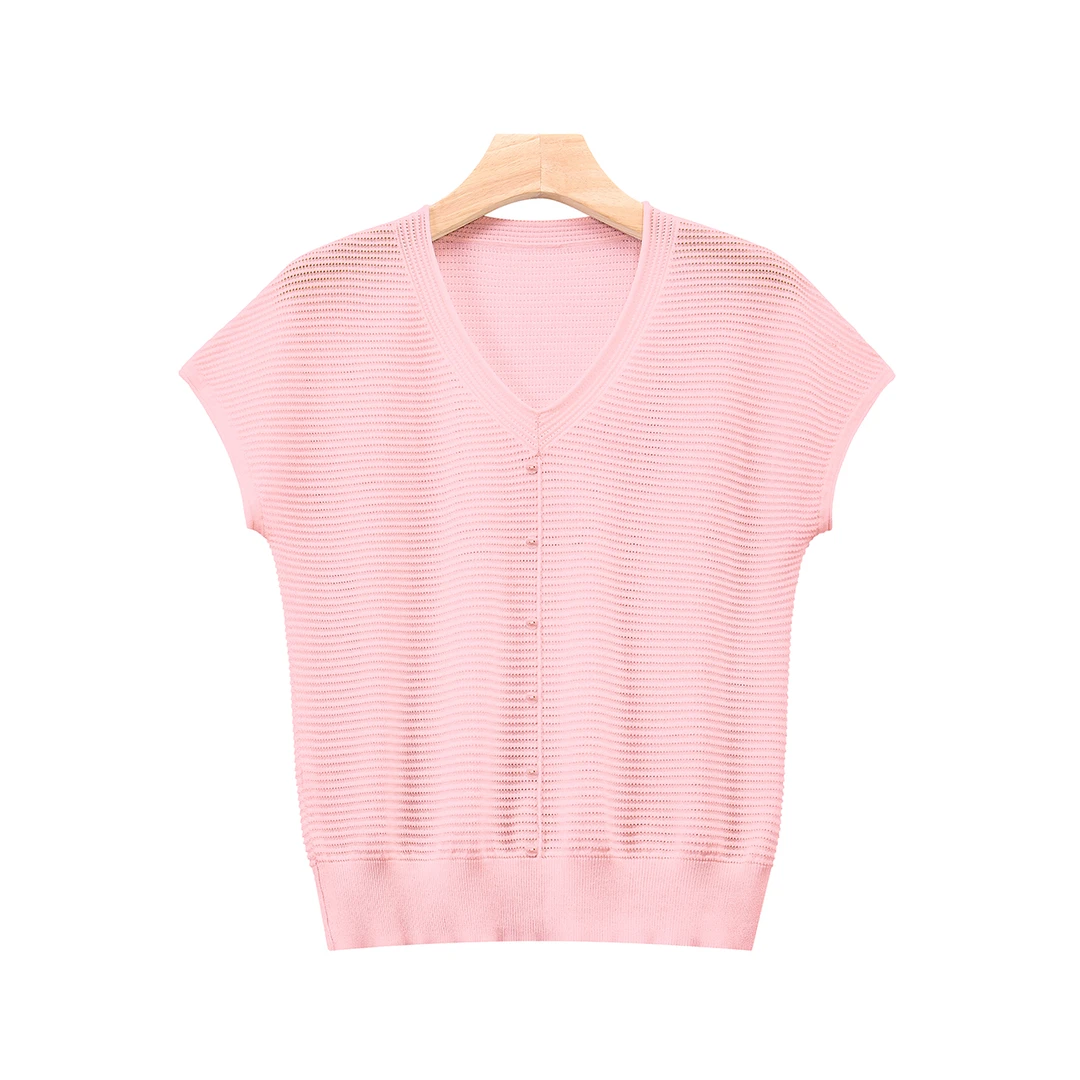 简约显瘦 2025夏季新款天丝莱赛尔V领自带清凉感上衣女盛夏精品