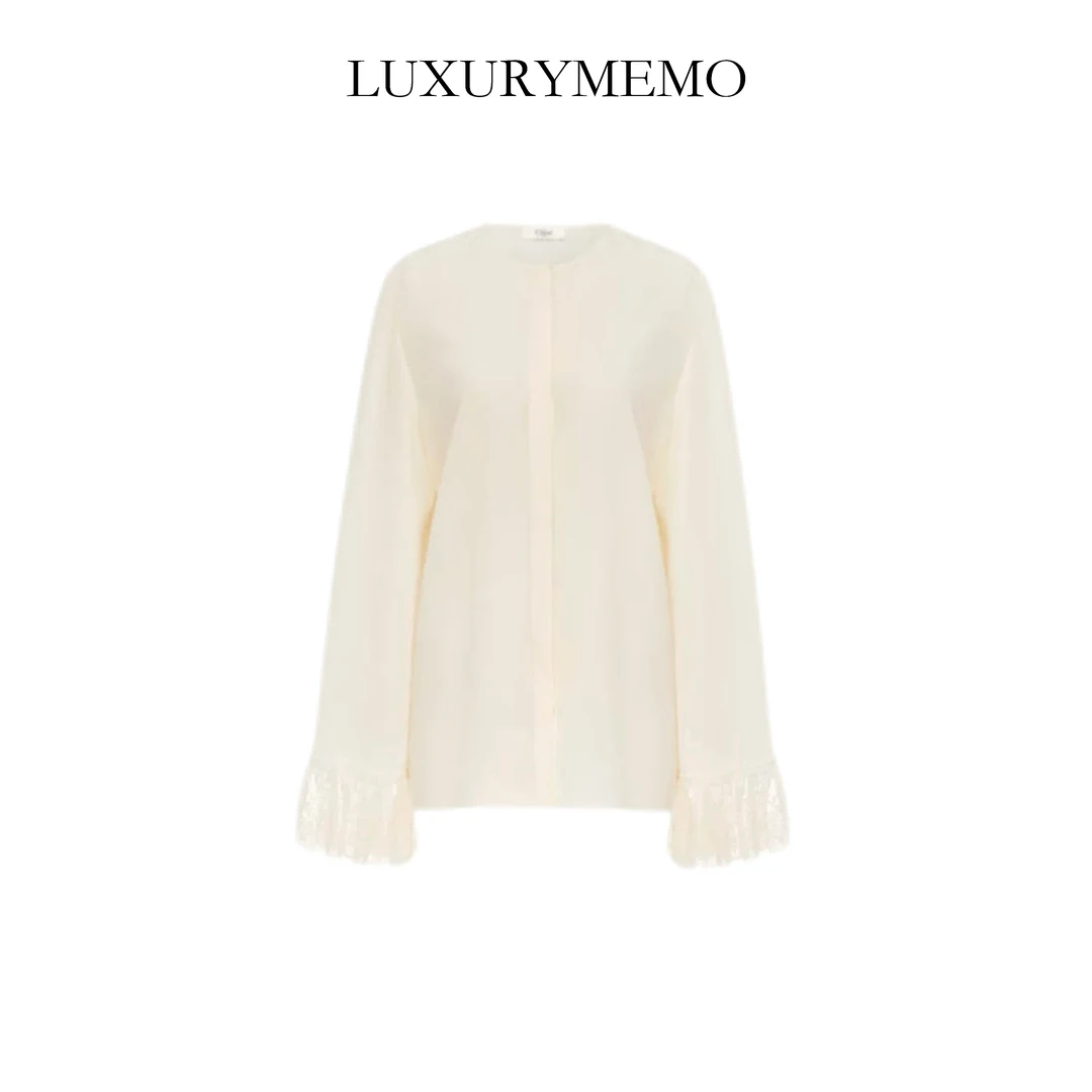 【刘熊熊】袖口蕾丝拼接性感高级百搭醋酸衬衫