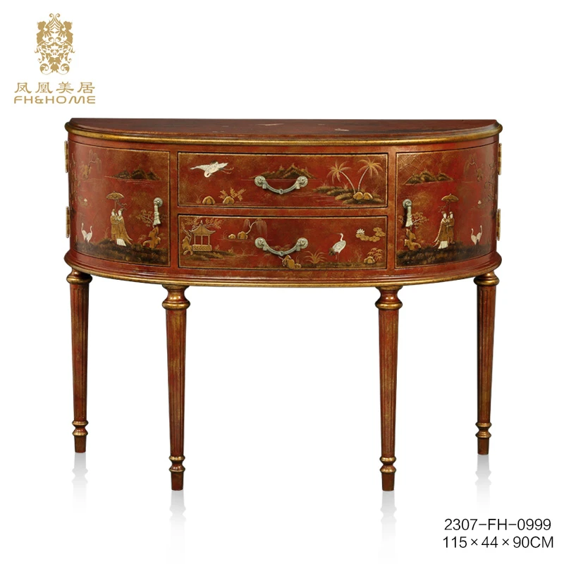 FH&HOME/凤凰美居中法式橙红布裂彩绘半圆边柜角柜