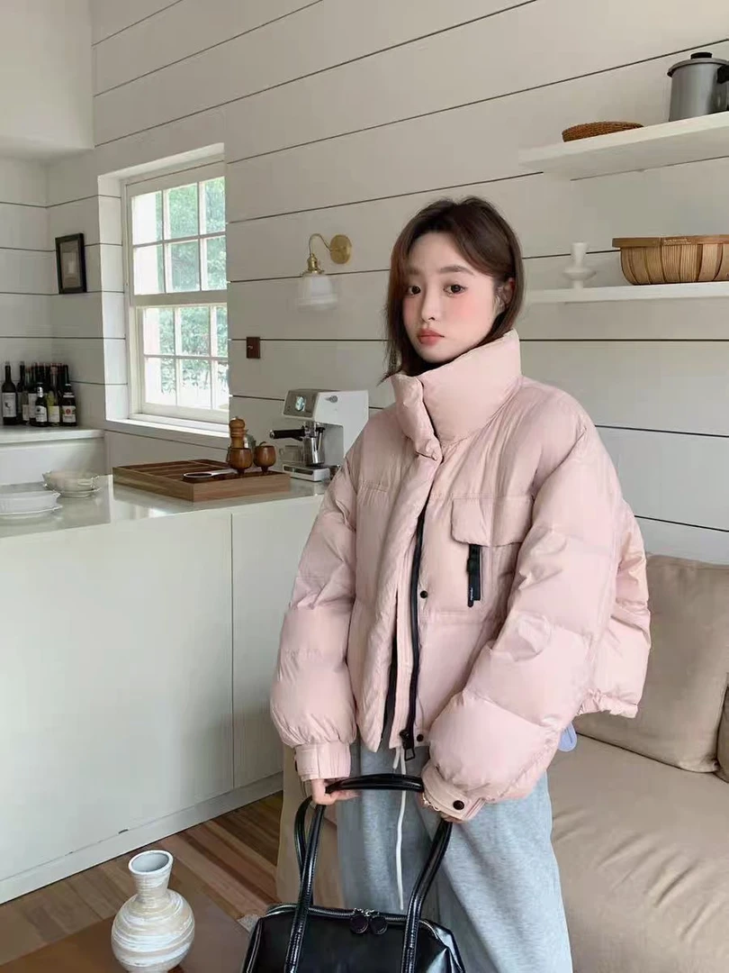 反季25新款女短款韩版独特设计小个子休闲时尚加厚白鸭绒羽绒服