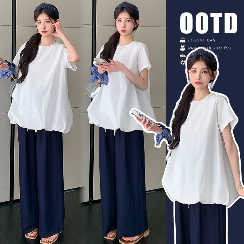 孕妇装2025夏季新款休闲洋气短袖上衣百搭气质显瘦宽松阔腿裤套装